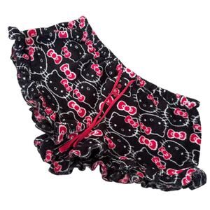 Hello Kitty All Over Logo Print Fleece Lounge Shorts Women’s L Kawaii Blck Red